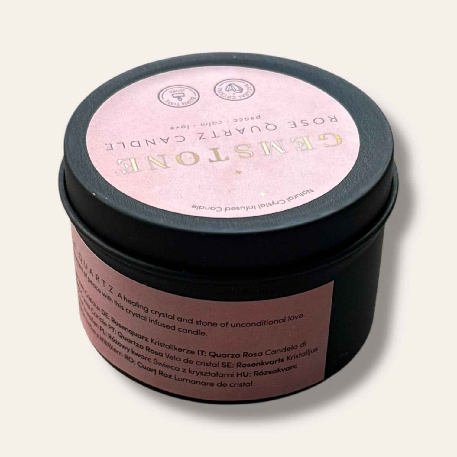נר רוז קוורץ עם קריסטל טבעי