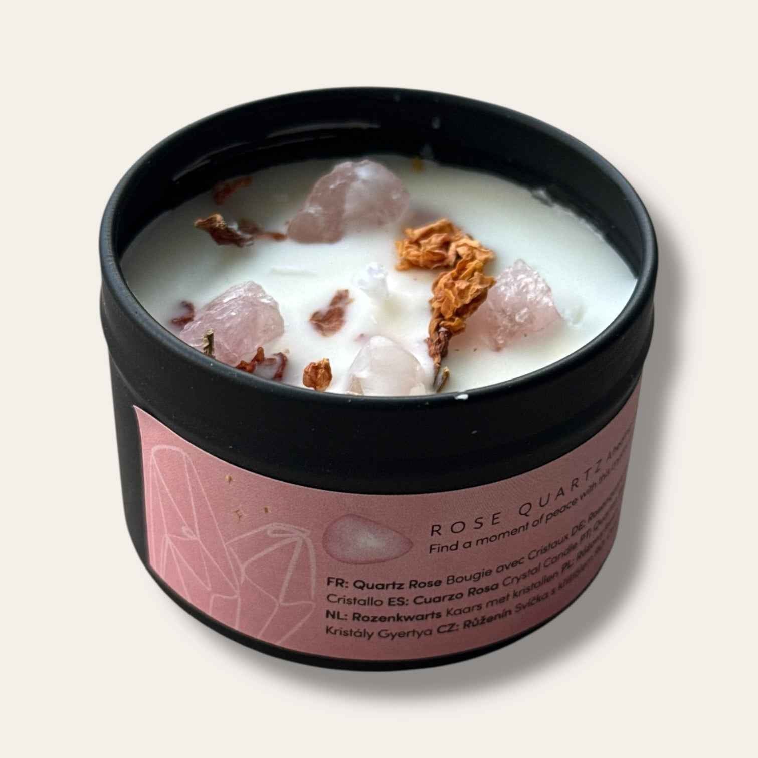נר רוז קוורץ עם קריסטל טבעי