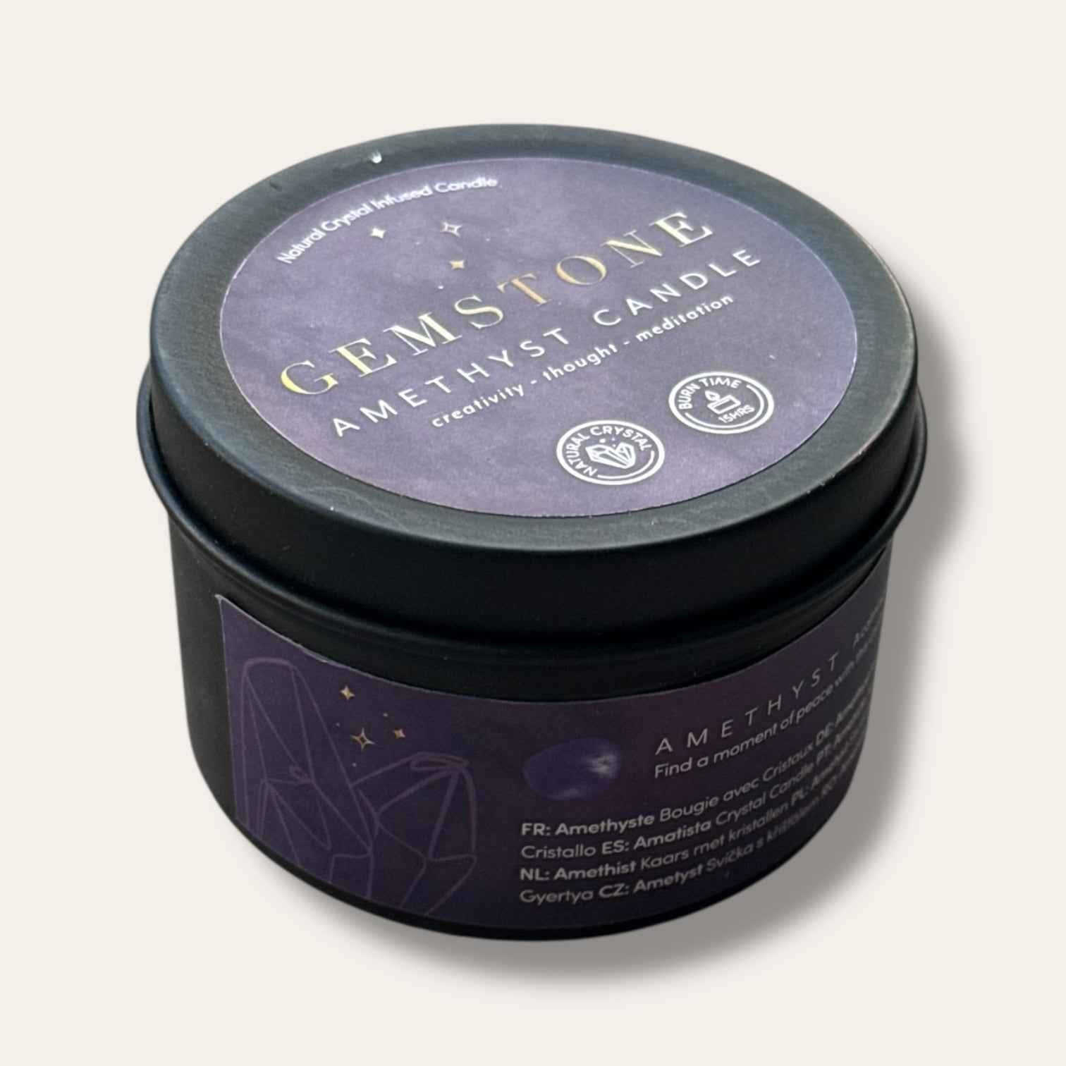 נר אמטיסט עם קריסטל טבעי