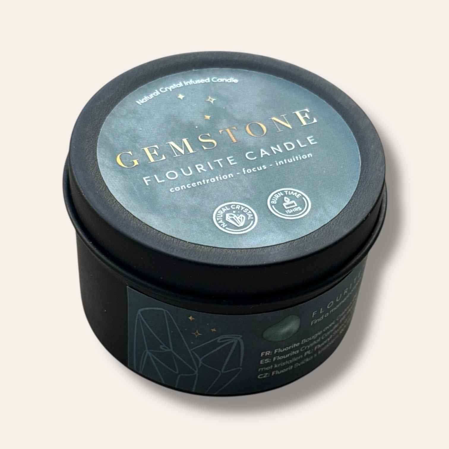 נר פלואורייט עם קריסטל טבעי