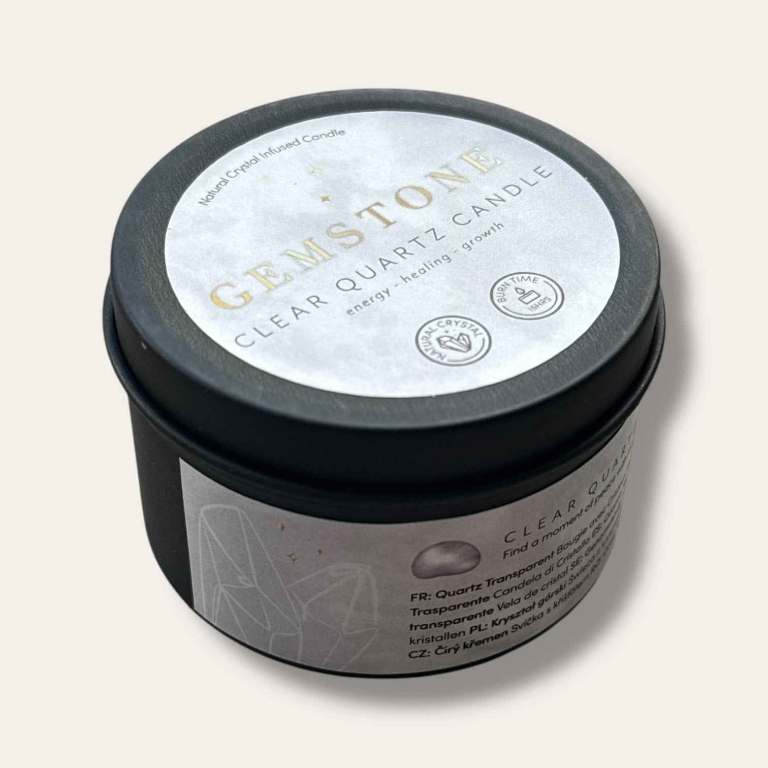 נר קוורץ שקוף עם קריסטל טבעי