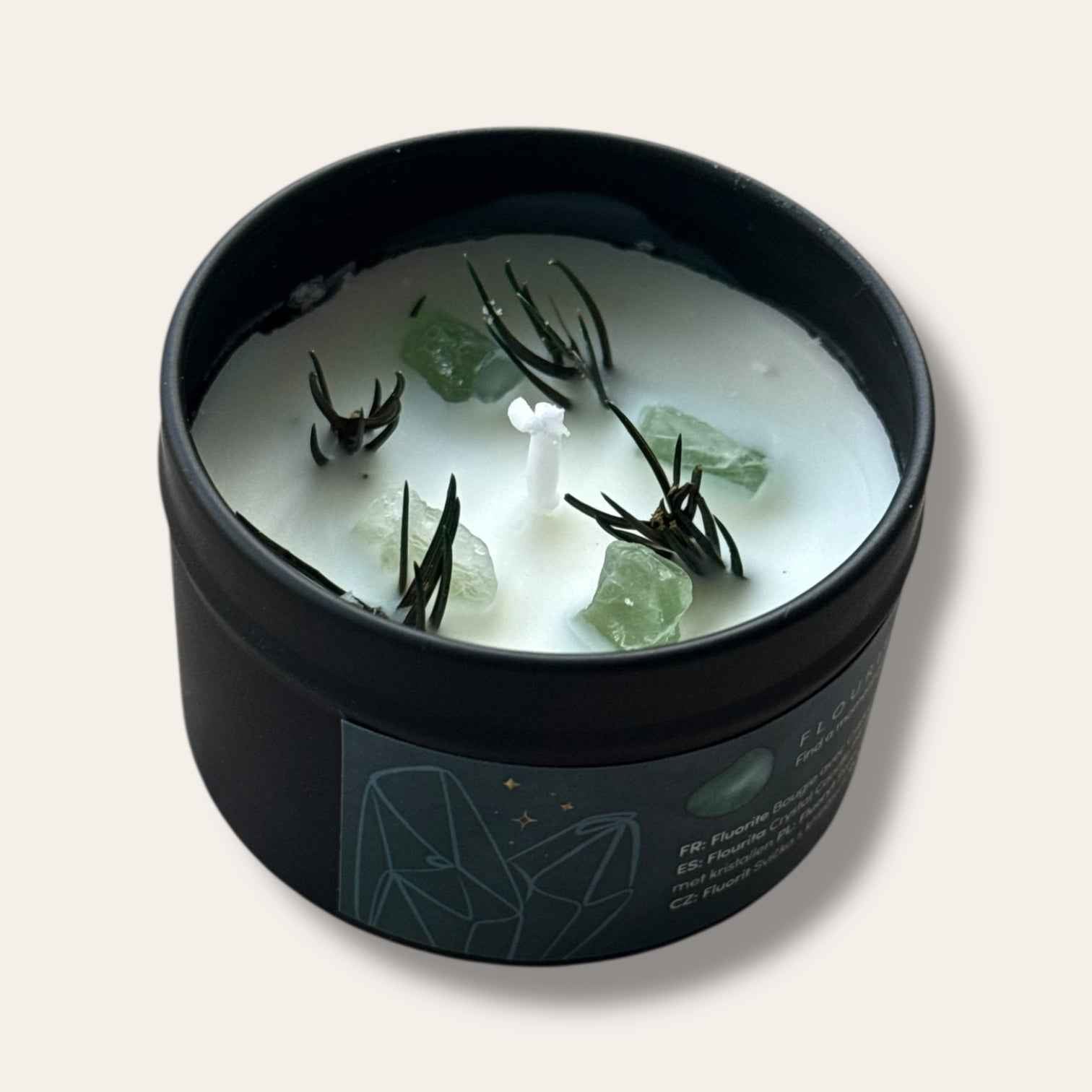 נר פלואורייט עם קריסטל טבעי