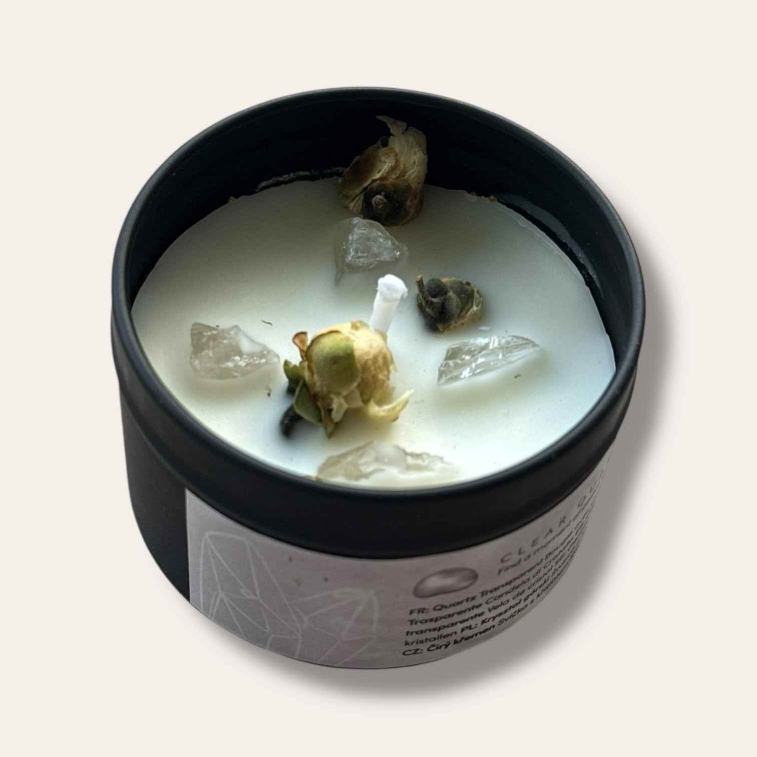 נר קוורץ שקוף עם קריסטל טבעי