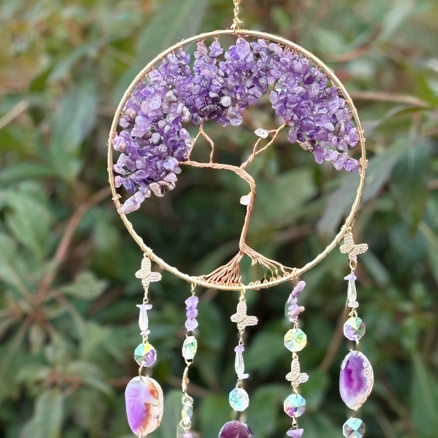 מובייל תלוי עץ החיים אמטיסט ופרוסות אגת