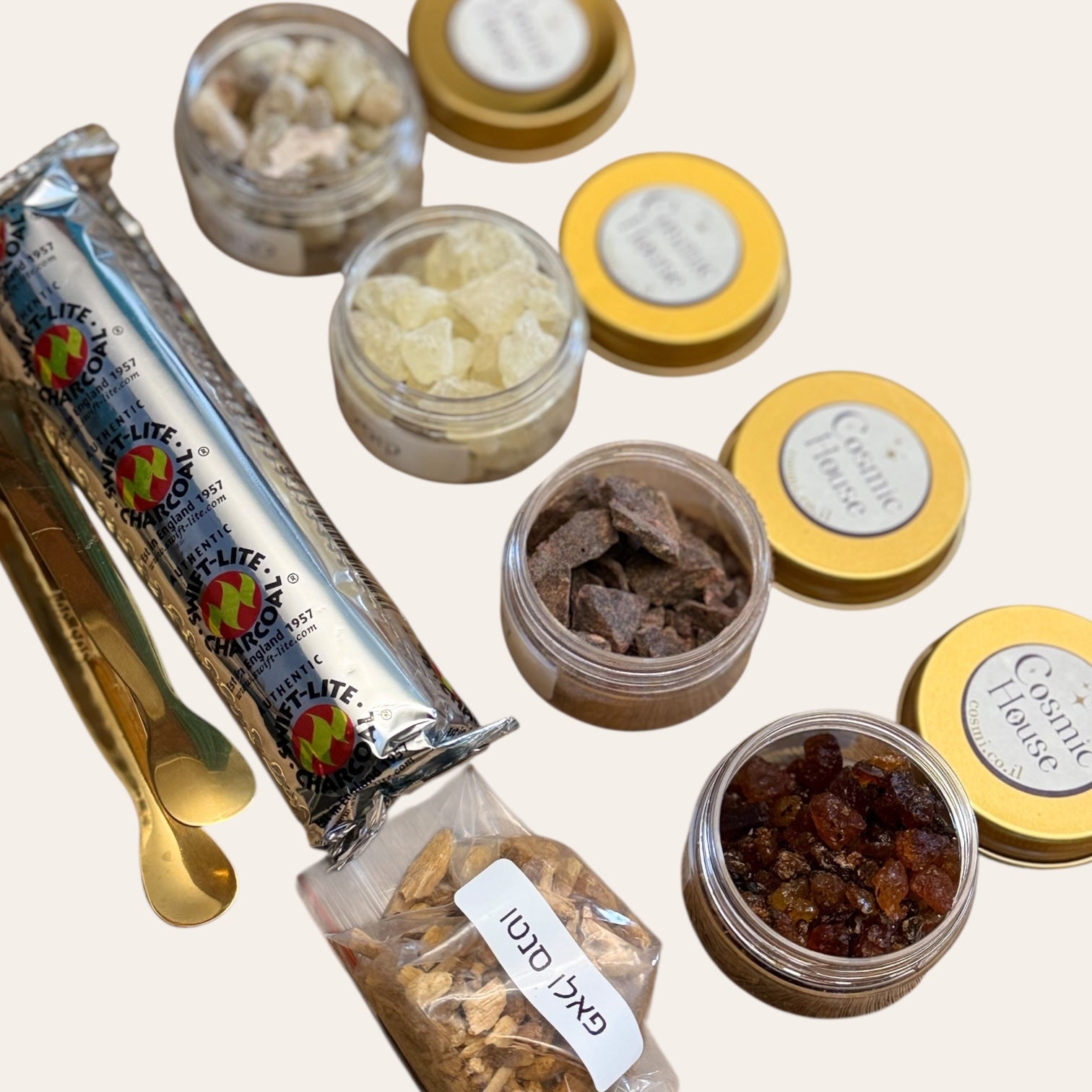 סט הקטרה - שרפים, שבבי פאלו סנטו, גחלים ומלקחיים