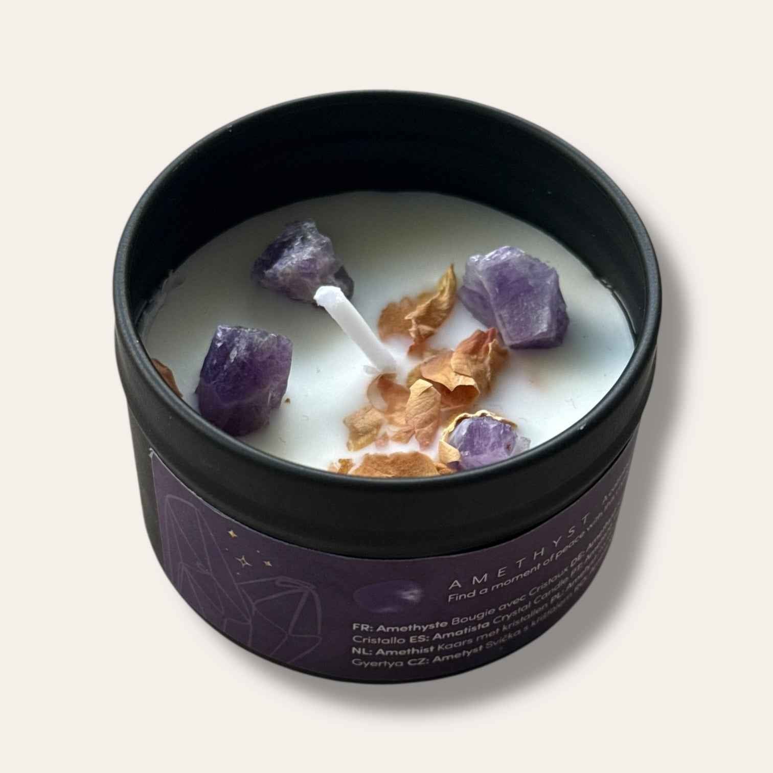 נר אמטיסט עם קריסטל טבעי