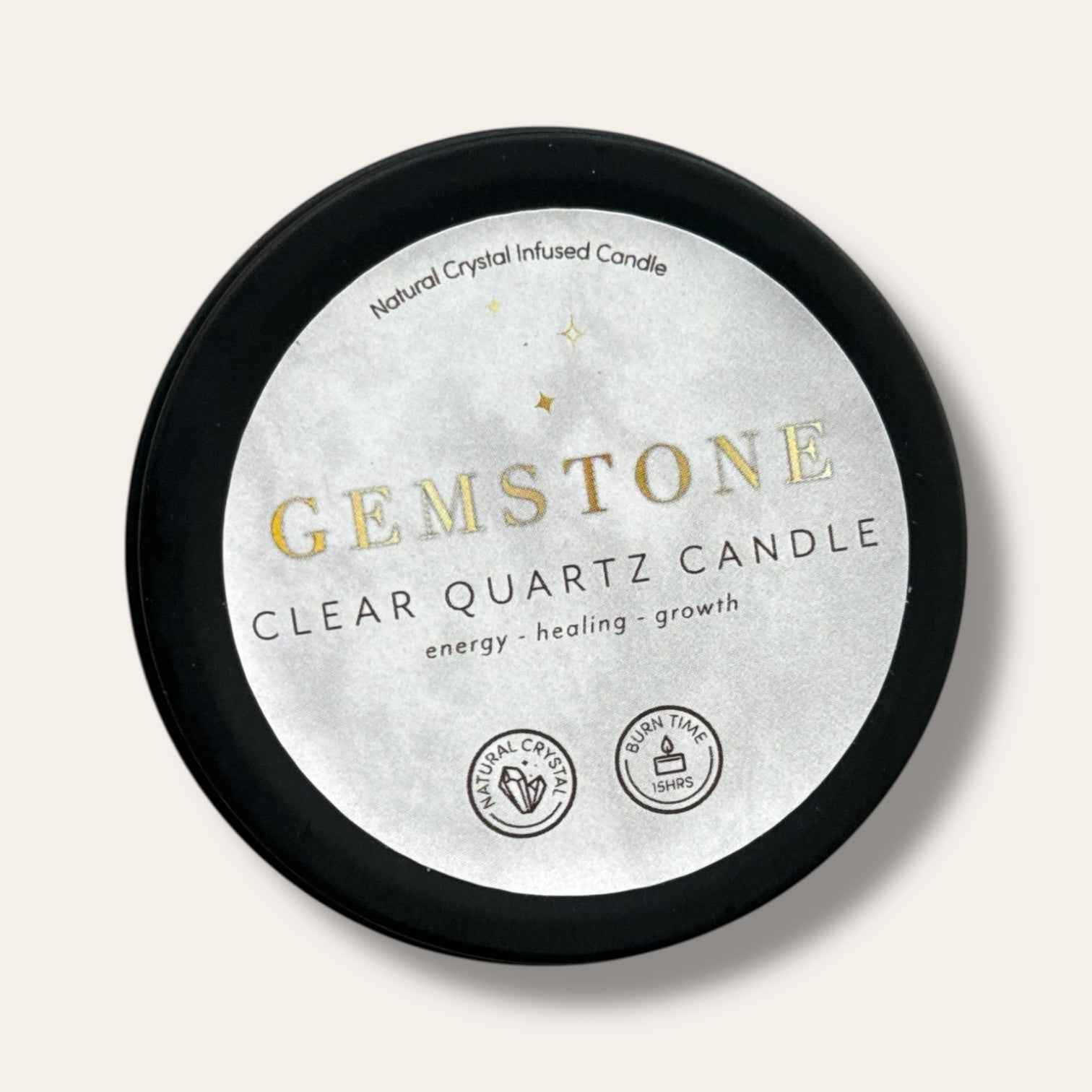 נר קוורץ שקוף עם קריסטל טבעי