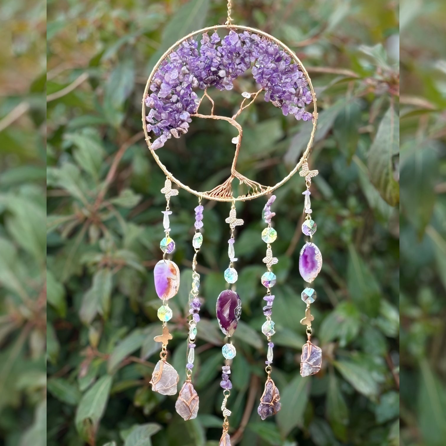 מובייל תלוי עץ החיים אמטיסט ופרוסות אגת